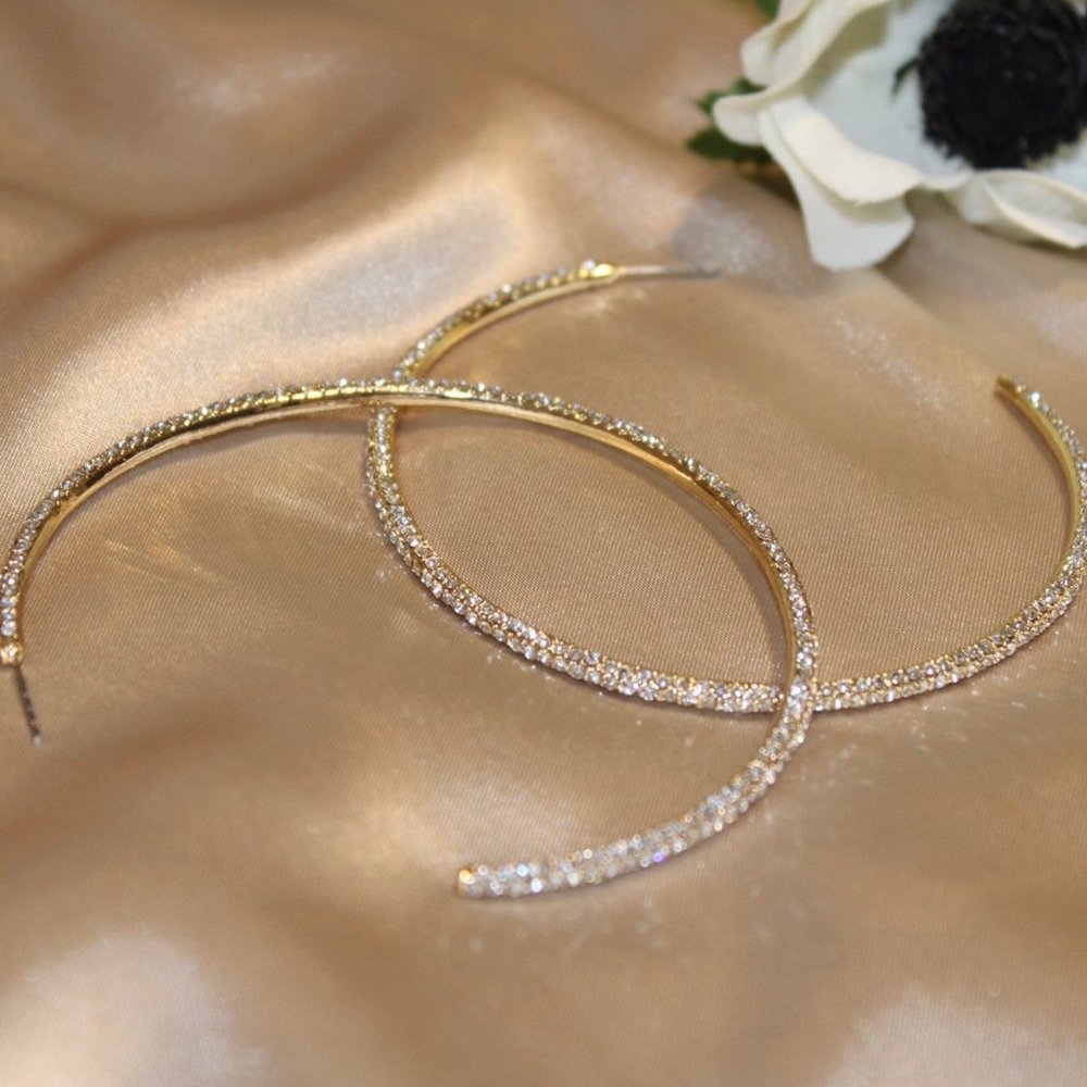 Gold Crystal Large Hoops Women Fashion